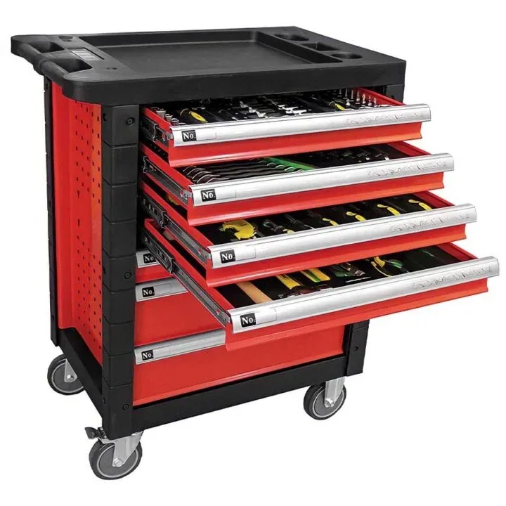 Carrello per attrezzi professionale con 7 cassetti attrezzi inclusi rosso
